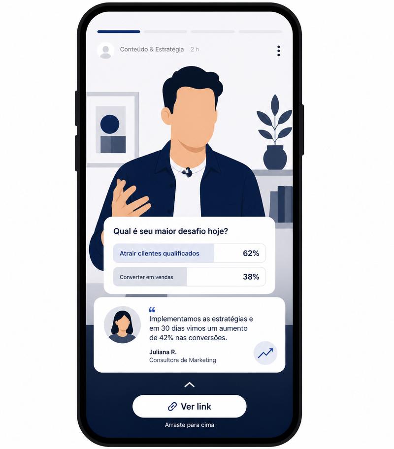 Story de microinfluenciador com enquete e prova social